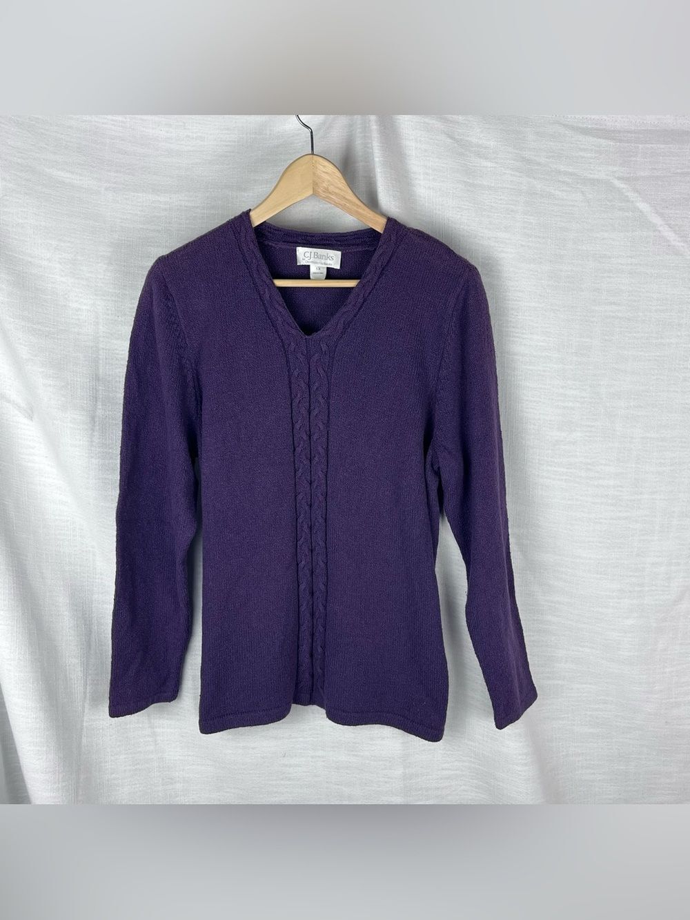 Vintage 90s C.J. Banks Christopher & Banks Purple Cable Knit Sweater Women's XL